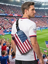  Pánský polyesterový náprsní batoh s velkou kapacitou a nastavitelným popruhem s vlajkou USA pro 250. výročí USA, Den nezávislosti, běžné nošení a outdoorové sporty