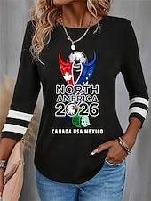  World Soccer Match 2026 Women's T Shirt Print Graphic Soccer Team Vintage Fashion Stylish Long Sleeve Crew Neck Round Neck Regular Tops Daily Weekend Blue Black Red Green Spring Fall Winter