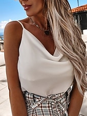 preiswerte Einfacher Tank-Damen Tank Top Ärmelloses Shirt T-Shirt Einfarbig Elegant Mode Klassisch Ärmellos V Ausschnitt Normale Oberteile Täglich Ausgehen Wochenende Schwarz Weiß Sommer Frühling