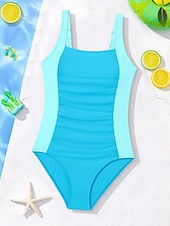 cheap One Piece Swimsuit-Kids Girls' Swimsuit Outdoor Beach Color Block Vacation Fashion Patchwork Bathing Suits 4 years+ Summer Blue Black