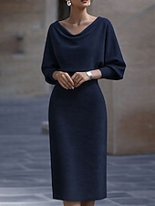 Недорогие Выпускные платья-Жен. Платье средней длины Платье-футляр Полуформальные платья Офис Стандартный Полотняное плетение Рукав 3/4 Вырез лодочкой Черный Белый Темно синий Серый Лето Весна Осень