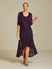  Mujer Vestido Midi Vestido de volante Elegante Diario Vacaciones Invitado a la boda Encaje Multi capa Ajuste regular Floral Sin Mangas Manga Corta Escote en U Color Ciruela