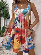 voordelige Bloemenjurk-Dames Mini-jurk Zonnejurk A lijn jurk Zomerjurk Straplessjurk Vakantie Casual Strand Uitgaan Normale pasvorm Bloemig Grafisch Mouwloos U-hals Rood Paars Zomer Lente