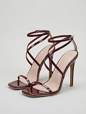 economico Sandali con tacco-sandali da donna con tacco alto e cinturino color bordeaux - eleganti tacchi a spillo per cocktail party, eventi serali &amp;vita notturna
