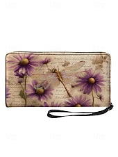 Χαμηλού Κόστους Πορτοφόλια-Γυναικείο πορτοφόλι από τεχνητό δέρμα, με πολλαπλά σχέδια λιβελούλας, μεγάλη χωρητικότητα με πολλαπλές θήκες, ιδανικό για καθημερινή χρήση, διακοπές και ταξίδια