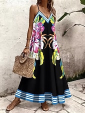 economico Abiti floreali-Per donna Abito maxi Vestito Estivo Abito a trapezio Abito Sottoveste Vacanza Casual Spiaggia Uscire Vestibilità comoda Floreale Grafico Senza Maniche Scollo a V Viola Estate Primavera