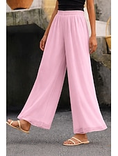 preiswerte weites Bein und hohe Taille-Damen Weites Bein Hosen Hose Urlaub Streetwear Leicht Volle Länge Hohe Taille Einfach Elastischer Bund Hoher Schnitt Atmungsaktivität Bequem Mikroelastisch Outdoor Ferien Alltagskleidung Schwarz Wei