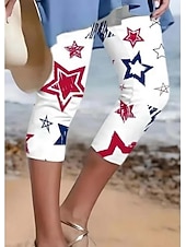 baratos Calças do Dia da Independência-Calças legging capri femininas para o Dia da Independência, estilo vintage, comprimento até a panturrilha, cintura alta, estampa gráfica da bandeira americana e estrelas, confortáveis, macias,