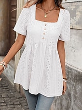 economico Bluse Eleganti-Per donna Camicia Camicia traforata Top traforato Blusa Bottoni Semplice Vintage Elegante Classico Manica Corta Collo quadrato Top Regolari Casuale Quotidiano Spiaggia Nero Bianco Rosa Azzurro cielo