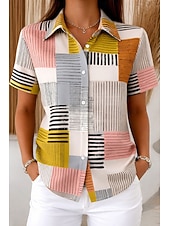 economico Bluse a righe e geometriche-Maglietta da Donna Manica Corta Grafica Geometrica a Righe Vintage Tropicale Elegante Collo Regolare Tops Giornalieri Giallo Rosa Arancione Estate Primavera