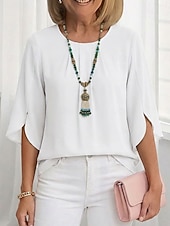 voordelige Effen Blouses-Dames Blouse Chiffon-topjes Met ruches Effen Actief Stijlvol Halve mouw Strakke ronde hals Normale tops Dagelijks Feestdagen Uitgaan Zwart Wit Lichtgroen Wijn Marineblauw Zomer Lente