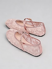 Χαμηλού Κόστους Παράνυμφος-Γυναικεία ροζ δαντελένια φλατ παπούτσια - άνετα παπούτσια για παράνυμφους για γάμους στον κήπο