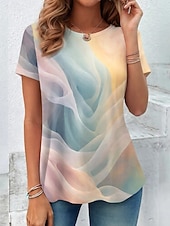  Dames T-shirt Afdrukken Grafisch Verloop Elegant Vintage Stijlvol Korte mouw Lange mouw Strakke ronde hals Normale tops Dagelijks Wit Geel Lichtgroen Blozend Roze Donkergroen Zomer Lente