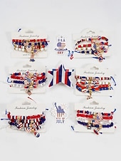 Недорогие Аксессуары-Набор женских браслетов из разных материалов, различные стили, подвески с патриотическим флагом США, регулируемые ремешки, идеально подходит для празднования 250-летия США, Дня независимости и повседневной носки.