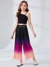 abordables Conjuntos-2 Piezas Niños Chica Degradado Frunce Tanque y pantalones Conjunto Sin Mangas Deportes Casual 7-13 años Verano Negro