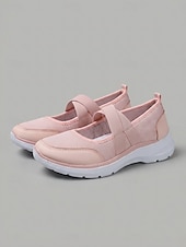 cheap Women's Sneakers-Women's Pink Mary Jane Sneakers – Breathable Lightweight Mesh Slip-On Sport Shoes for Walking, Casual Wear, Travel and Daily Activities