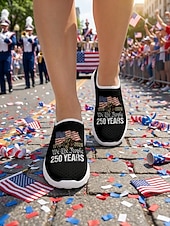 Недорогие Женская обувь-Женские патриотические слипоны — удобные и дышащие сетчатые зеленые туфли с изображением американского флага для парадов, Дня независимости 4 июля, 250-летия США и национальных торжеств.