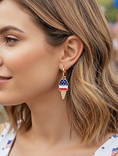  Zestaw patriotycznych kolczyków dla kobiet ze stopu metali, wielostylowe wiszące kolczyki z flagą USA na 250. rocznicę USA, Dzień Niepodległości i na co dzień