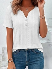 billiga Enkel t-shirt-Dam T-shirt Summer Tops Blus Stylish Klassisk Kortärmad V-hals Vanliga toppar Dagligen Utekväll Helgen Blå Svart Vit Rodnande Rosa Purpur Sommar Vår