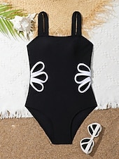 cheap One Piece Swimsuit-Kids Girls' Swimsuit Outdoor Beach Color Block Vacation Fashion Hollow Out Bathing Suits 4 years+ Summer Blue Black