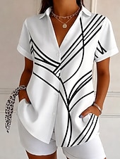  Koszulka Damska Krótki Rękaw Graficzna Geometria Vintage Codzienna Stylowa Koszulka Kołnierzyk Regularne Topa Codzienne Czarny i Biały Czarny Biały Żółty Różowy Lato Wiosna