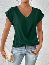 economico T-shirt semplice-Per donna Maglietta Arricciato Semplice Moda Elegante Classico Manica Corta Scollo a V Top Regolari Quotidiano Uscire Weekend Blu Nero Bianco Vino Rosso Estate Primavera