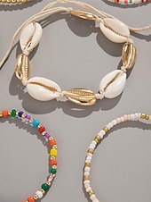 cheap Women's Necklace-Women's Multi-Layer Beaded Necklace and Bracelet Set with Starfish Pendant – Alloy Material, Bohemian Style, Colorful, Perfect for Vacation, Beach and Daily Casual Wear