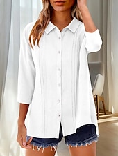 economico Camicie di Lusso-Per donna Camicia Blusa Camicia di cotone Arricciato Bottoni Tinta unica Elegante Classico Moderno Manica Lunga Colletto a Camicia Top Regolari Quotidiano Ferie Uscire Nero Bianco Giallo Rosa Vino