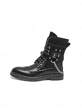 abordables Hombres-Botas de combate marrones para hombre con cordones, cremallera lateral y detalle de cadena. Botines para festivales de música, conciertos, eventos al aire libre, estilo urbano, fiestas y un estilo robusto y llamativo.