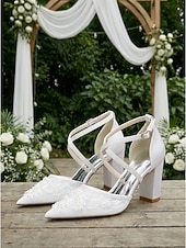 Недорогие Невеста-Женские свадебные туфли-лодочки цвета шампанского — элегантные свадебные туфли с вышивкой и массивным каблуком для свадеб в саду.