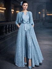 economico Tute della mamma-Tuta Completo Pantalone Tre Pezzi Lunghezza alla caviglia Abito da cerimonia per signora Manica 3/4 Scollo Tondo Elegante Brillare &amp; Splendere Formale Ospite di nozze Ricevimento di matrimonio Con