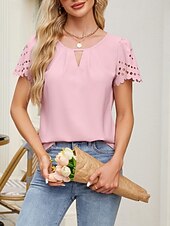 Χαμηλού Κόστους Απλή μπλούζα-Γυναικεία Μπλουζάκι Μπλουζάκι μπλουζάκι Μικρή Οπή Σκέτο Μοντέρνα Στυλάτο Κλασσικό Κοντομάνικο Στρογγυλή Ψηλή Λαιμόκοψη Κανονικά μπλουζάκια Καθημερινά Εξόδου Σαββατοκύριακο