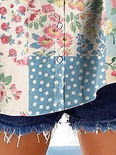 abordables Art &amp; Design Blouses-Femmes Chemise Boutons Imprimé Fleuri Graphique Vacances Quotidien Occasionnel Manche Courte Col en V Hauts Réguliers Quotidien Fête Sortir Bleu Été Printemps