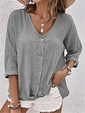 economico Bluse e camicie-Per donna Camicia Blusa Arricciato Bottoni Semplice Elegante Vacanza Vintage Manica Lunga Scollo a V Top Regolari Quotidiano Ferie Uscire Blu Rosa Verde Cachi Estate Primavera