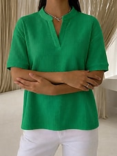  Dámské Tričko Trička Top Henley Vaflově pletené topy Pevná barva stylové Na běžné nošení Krátký rukáv Do V Běžné topy Denní Vodní modrá Černá Bílá Oranžová Trávová zelená Léto Jaro Podzim