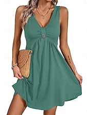 economico Vestito bianco-Per donna Mini Abito Abito a trapezio Abito Estivo Casual Quotidiano Vestibilità regolare Semplice Senza Maniche Scollo a V Blu Nero Verde Grigio Estate