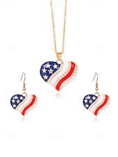 ieftine Accesorii-Set colier și cercei din aliaj pentru femei, modele cu inimioare și stele în mai multe stiluri, bijuterii patriotice, perfecte pentru aniversarea a 250 de ani de la SUA, Ziua Independenței și ținute casual de zi cu zi.