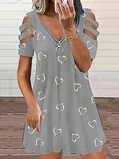 cheap White Casual Dresses-Women's Mini Dress Casual Dress Print Dress Elegant Fashion Modern Outdoor Vacation Going out Loose Fit Heart Short Sleeve V Neck Blue White Purple Green Summer Spring