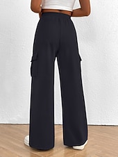 billiga wijde pijpen en hoge taille-Women's Cargo Pants Chinos Vacation Streetwear Casual Full Length Medium Waist Plain Drawstring Pocket Comfy Comfort Micro-elastic Daily Outdoor Street Black White Dark Navy Royal Blue Spring Fall