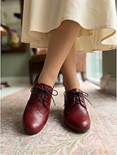 cheap Victorian &amp; Edwardian-Women's Victorian Style Lace-Up Oxford Pumps - Elegant Edwardian Retro Heeled Booties with Scalloped Brogue Detail and Spool Heel for Vintage Weddings, Period Costumes &amp; Classic Tea Parties