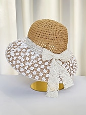 cheap Women's Hats-Women's Boho Woven Sun Hat with Bow, Lightweight Wide Brim Summer Beach Cap for Casual Wear, Travel, Vacation, Resort and Outdoor Leisure Styling