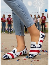 abordables Zapatos de mujer-Mocasines para mujer conmemorativos del 250.º aniversario de EE. UU.: zapatos planos sin cordones con estrellas y rayas patrióticas para celebraciones del Día de la Independencia de 2026, picnics al aire libre y desfiles festivos.