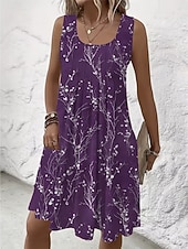 cheap Floral Dress-Women's Mini Dress Sundress A Line Dress Summer Dress Strapless Dress Vacation Casual Beach Going out Regular Fit Floral Graphic Sleeveless U Neck Blue Red Purple Green Summer Spring
