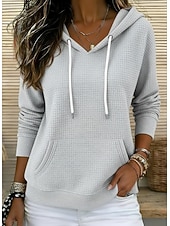 billiga Enkla huvtröjor-Dam Texturerade jackor Pullover Huvtröjor Slät Mode Klassisk Modern Långärmad Huva Vanliga toppar Gata Vardag Svart Vit Rosenröd Grå Vår Höst