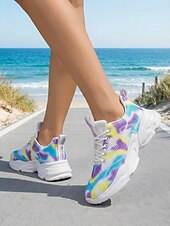 preiswerte Damen Laufschuhe-Damen-Laufschuhe mit Batikmuster und Schnürung – atmungsaktive, leichte Mesh-Sneaker zum Joggen, Strandlaufen und fürs Fitnessstudio &amp;Freizeitkleidung