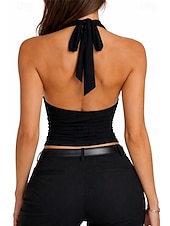 billige Enkel tank-Dame Singleter Slim fit topp Rynket side Elegant Stilfull Varmt Ermeløs Grimehals Crop Tops Daglig Ut på byen Date Night antrekk Svart Hvit kaffe Sommer Vår