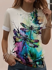 رخيصةأون حيوانات تي-نسائي تي شيرت طباعة الرسم حيوان أحرف عتيق أنيق كلاسيكي كم قصير رقبة عالية مدورة رقبة دائرية قمصان عادية مناسب للبس اليومي عطلة نهاية الاسبوع أبيض التقزح اللوني رمادي الصيف الربيع