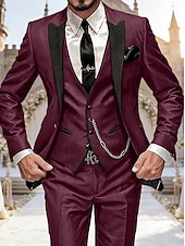 voordelige Heren Klassieke Blazers-Voor heren Blazer + vest + pantalon Blazer liiketoiminta Werk Feest Modieus Streetwear Herfst Winter Teryleen Kleurenblok Enkele rij knopen Blazer Wit Champagne Lichtgroen Blozend Roze