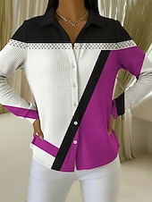  Femmes Chemise gaufrée Chemisier Boutons Imprimé Géométrique Vacances Quotidien Élégant manche longue Col de chemise Hauts Réguliers Quotidien Extérieur Fête Bleu Blanche Violet Orange Vert Ét