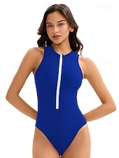 preiswerte One Pieces Rash Guards-Damen Anti UV Shirt Badeanzug Bademode Einfarbig Frontreißverschluss Spandex UV-Sonnenschutz UPF50+ Schnelltrocknend Ärmellos Bodysuit Badeanzug Surfen Strand Wassersport Sommer